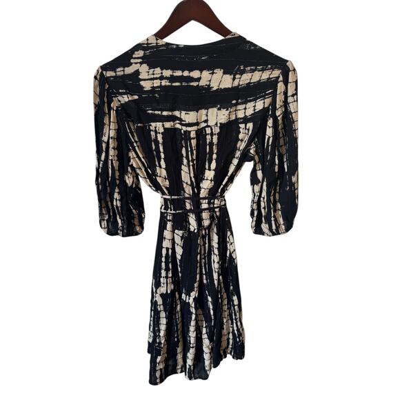 ba&sh Kenya Tie Dye Dress Size Large (3) Black Noir & Beige Metallic 3/4 Sleeves - Picture 6 of 13